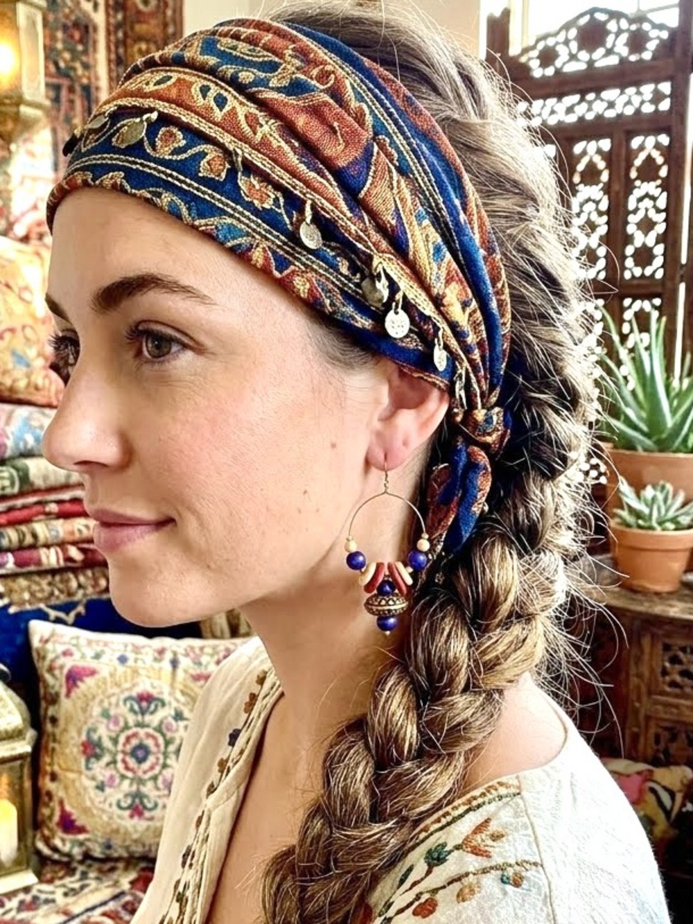 Beaded Gypsy boho vibe hoop earrings w southwestern hippy feel